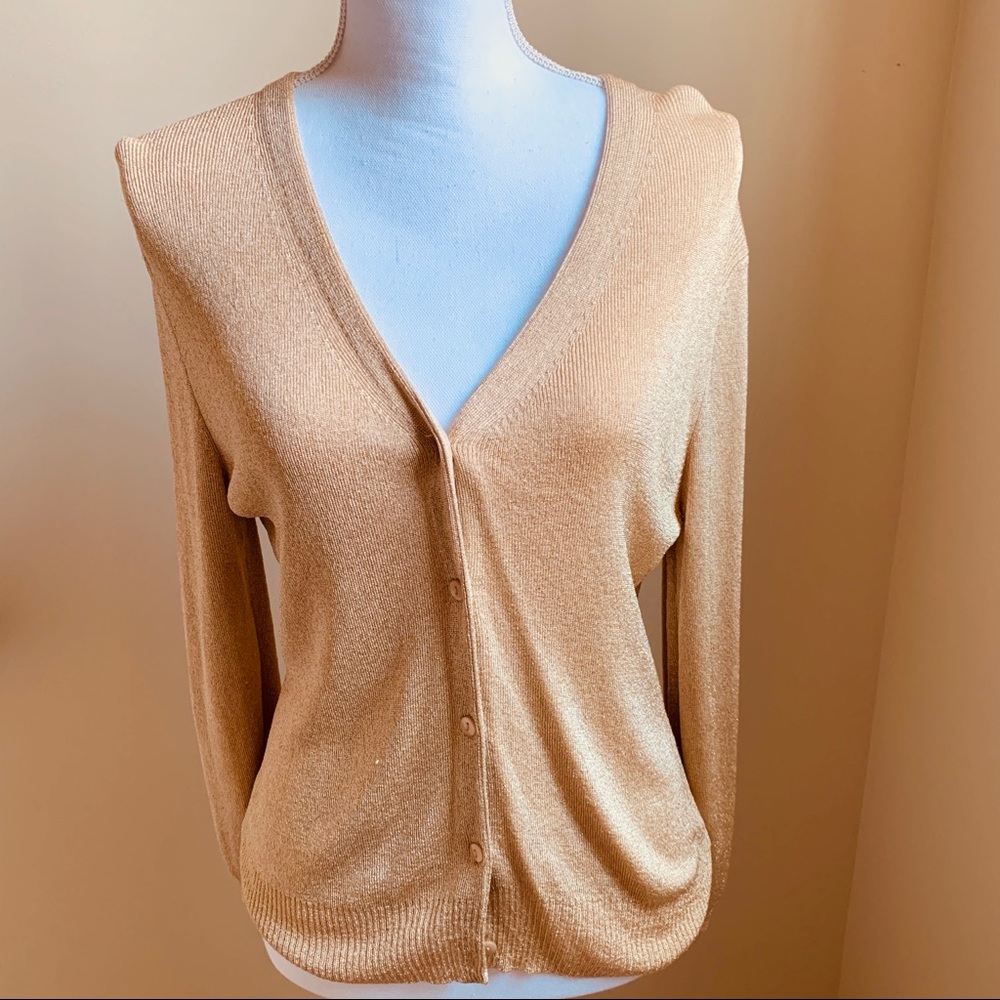 LOFT gold shimmer cardigan sweater